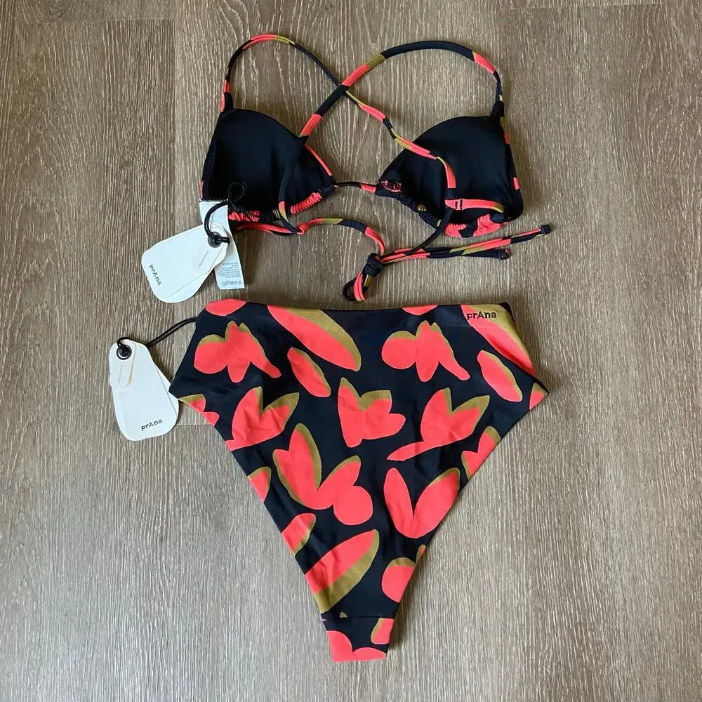 Prana Hana Highway Triangle Top & Lahari HR Bottom Size XS Rose Fire Indo Disco